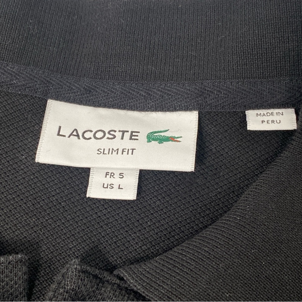 Lacoste Men's Black Signature Slim-Fit Pique Graphic Polo Shirt Size L (5) - Picture 6 of 11
